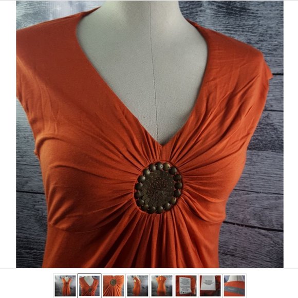 NWT Smart Set Orange V Neck Embellished Circle Gathered Tunic Tops Blouse sz S - Picture 3 of 9